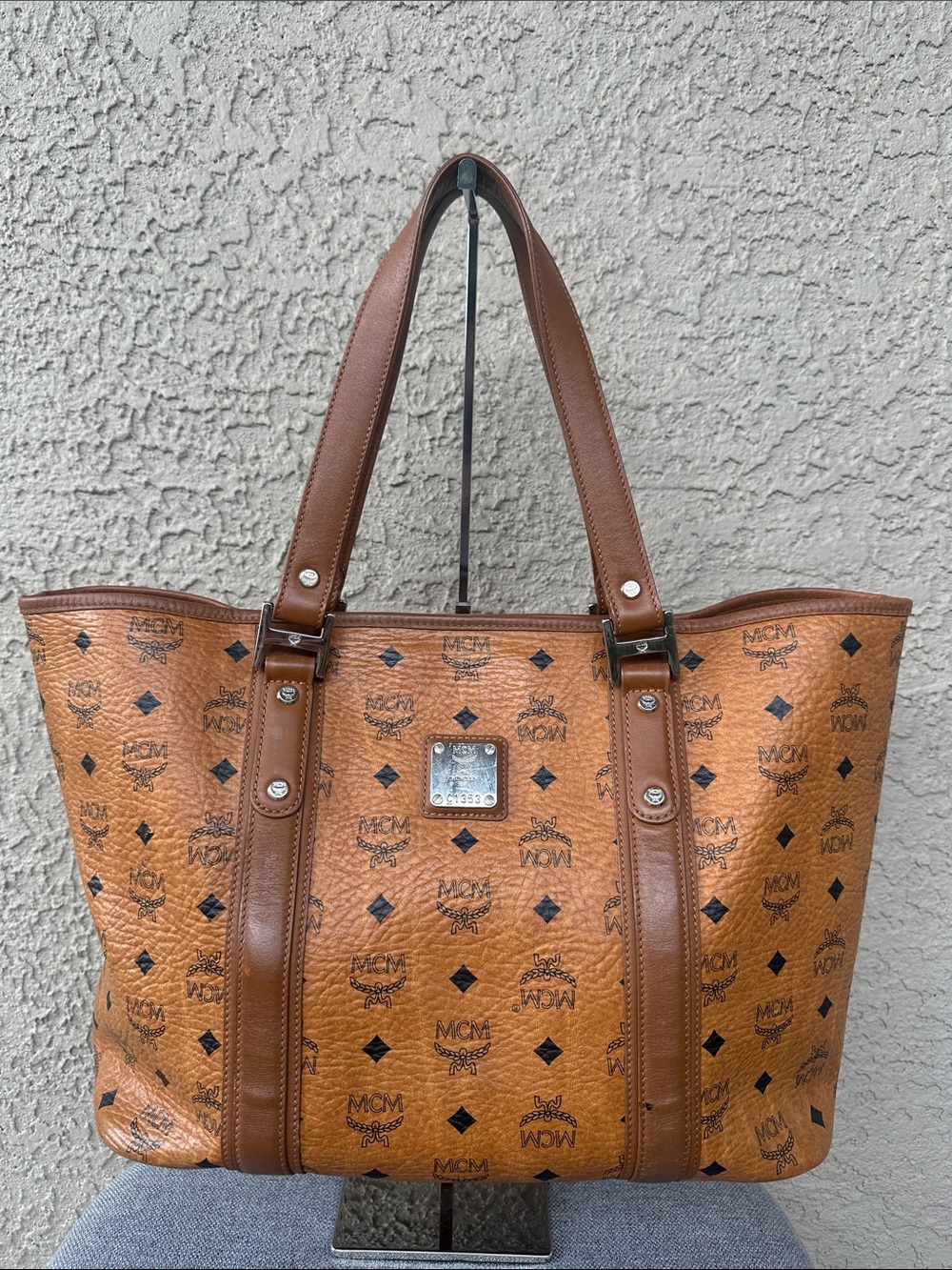 (2) MCM Monogram Snap Tote Bag